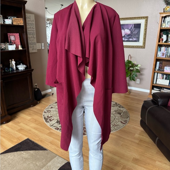 SHEIN red long sleeve cardigan w/pockets-size S - Picture 6 of 9